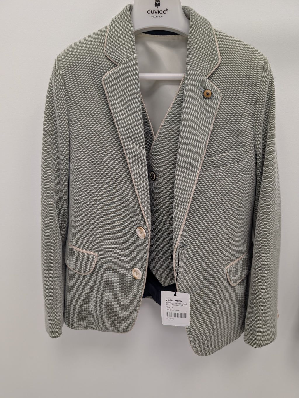 Cuvico Boys Green Cream outline Blazer