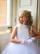 Load image into Gallery viewer, Crystal &amp; Pearl Tiffany White Communion Dress (Ruffle Skirt)
