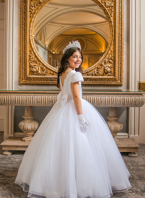 Crystal & Pearl Emilie White Communion Dress (Tulle Skirt)