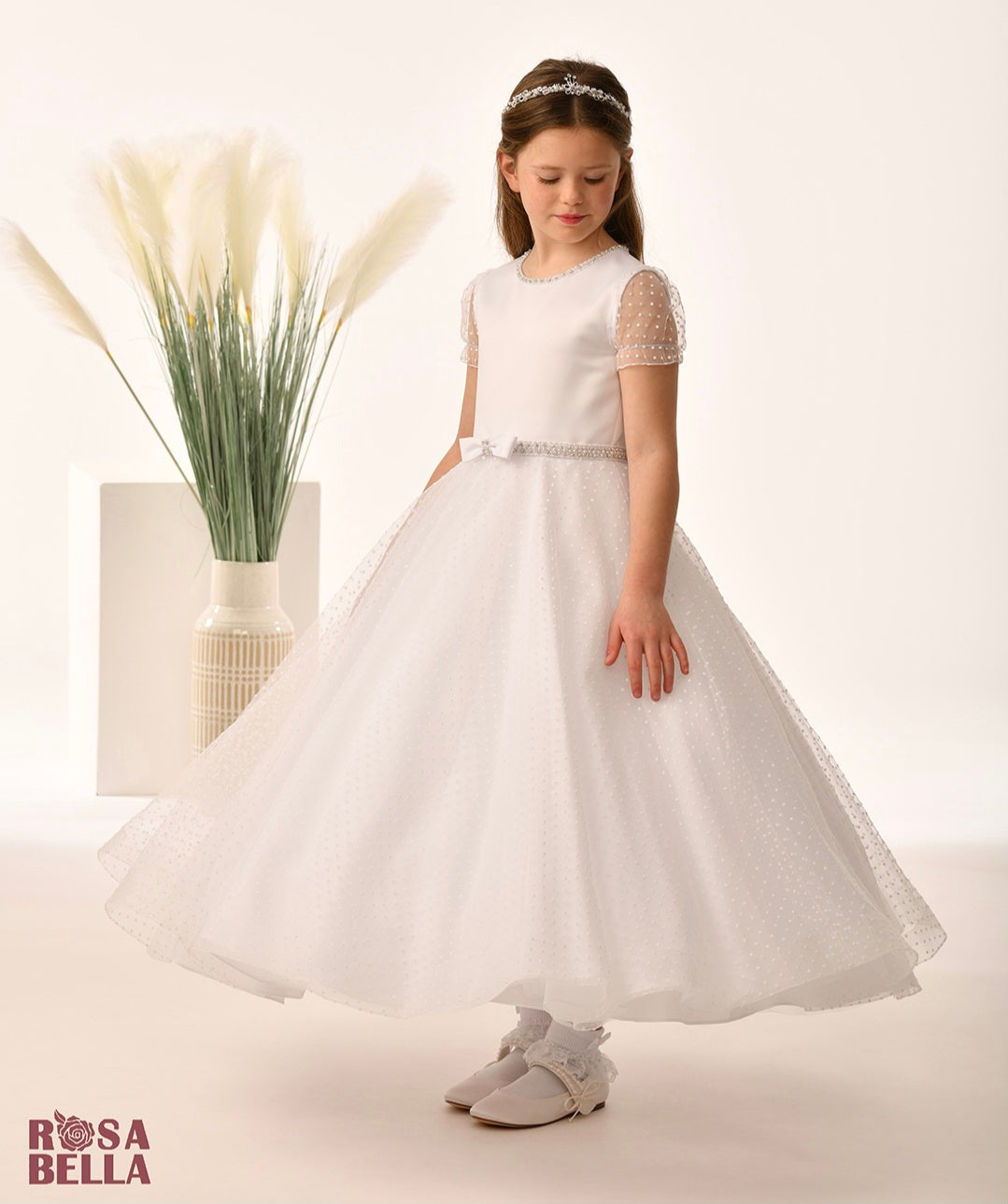 Rosa Bella By Sweetie Pie Girls White Communion Dress:- RB652