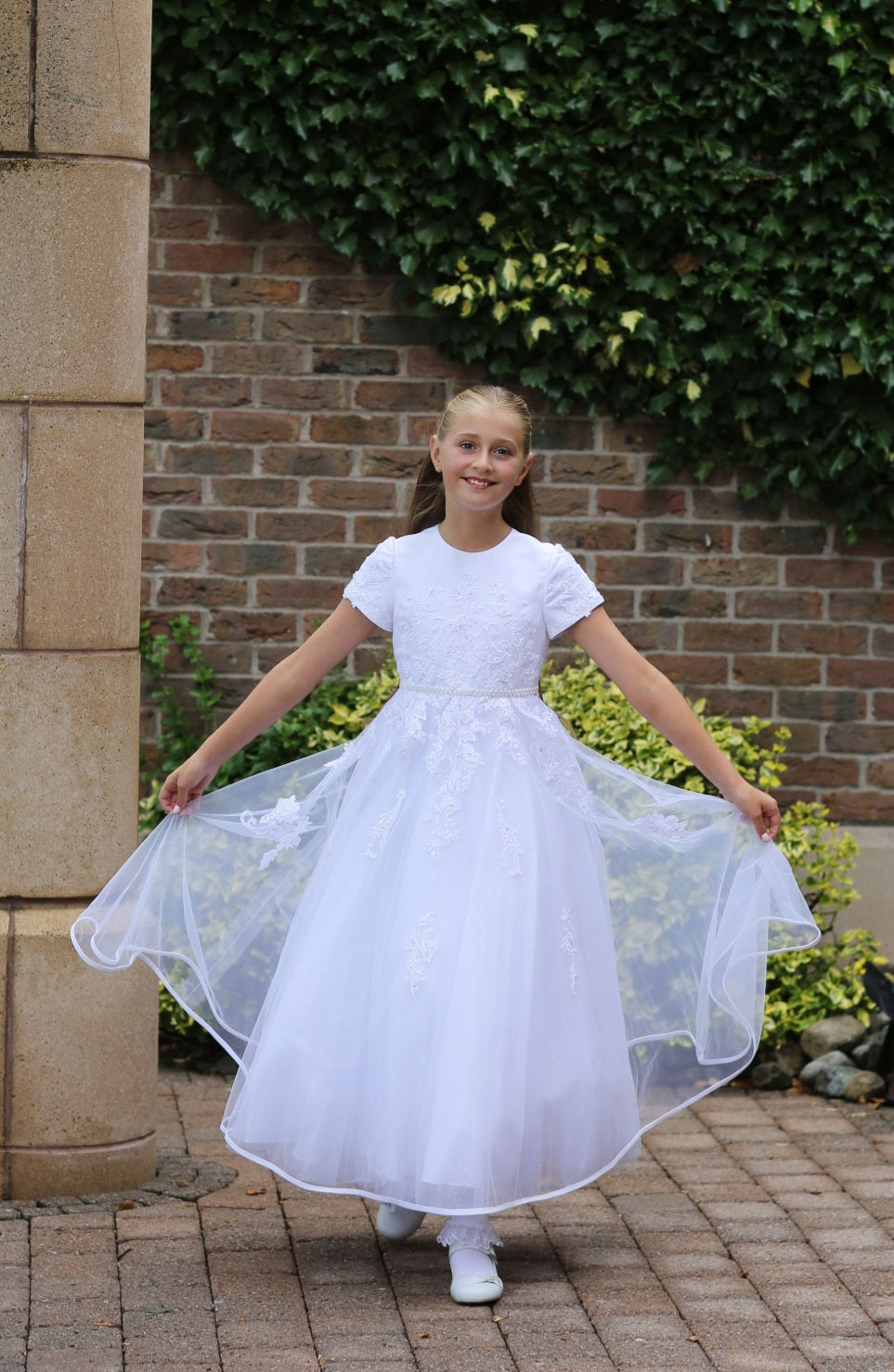 SALE COMMUNION DRESS Little People Girls White Communion Dress:- Alma