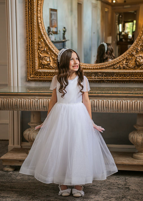 Crystal & Pearl Glimmer White Communion Dress (Tulle Glitter Skirt)