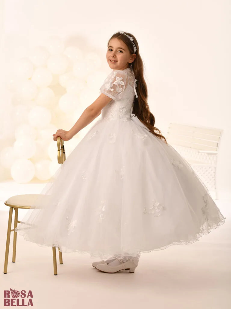 Rosa Bella By Sweetie Pie Girls White Communion Dress:- RB807