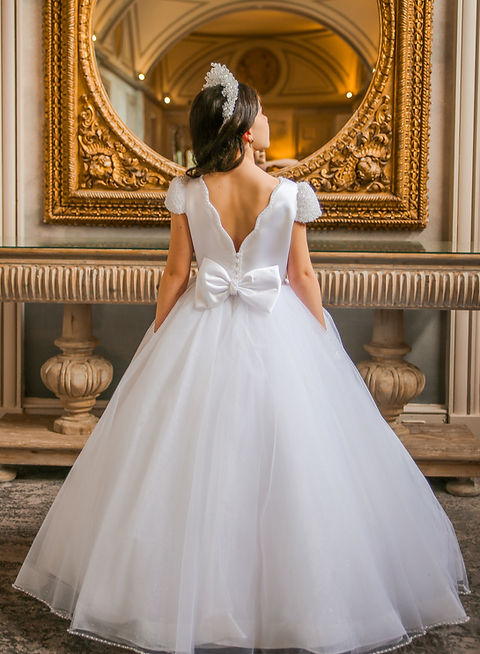 Crystal & Pearl Emilie White Communion Dress (Tulle Skirt)