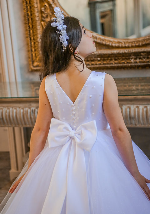 Crystal & Pearl Ocean White Communion Dress (Tulle Skirt)