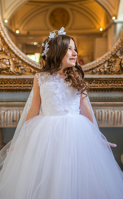 Crystal & Pearl Elodie White Communion Dress (Tulle Skirt)