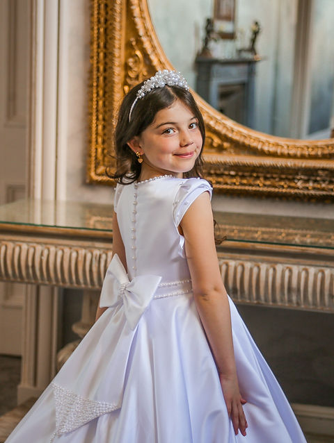 Crystal & Pearl Juliette White Communion Dress (Satin Skirt)