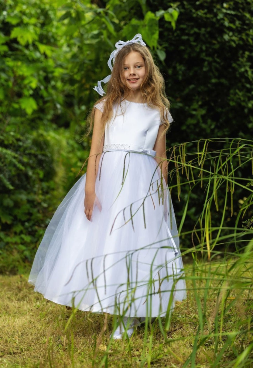 SALE COMMUNION DRESS Celebrations Girls White Communion Dress:- Fern