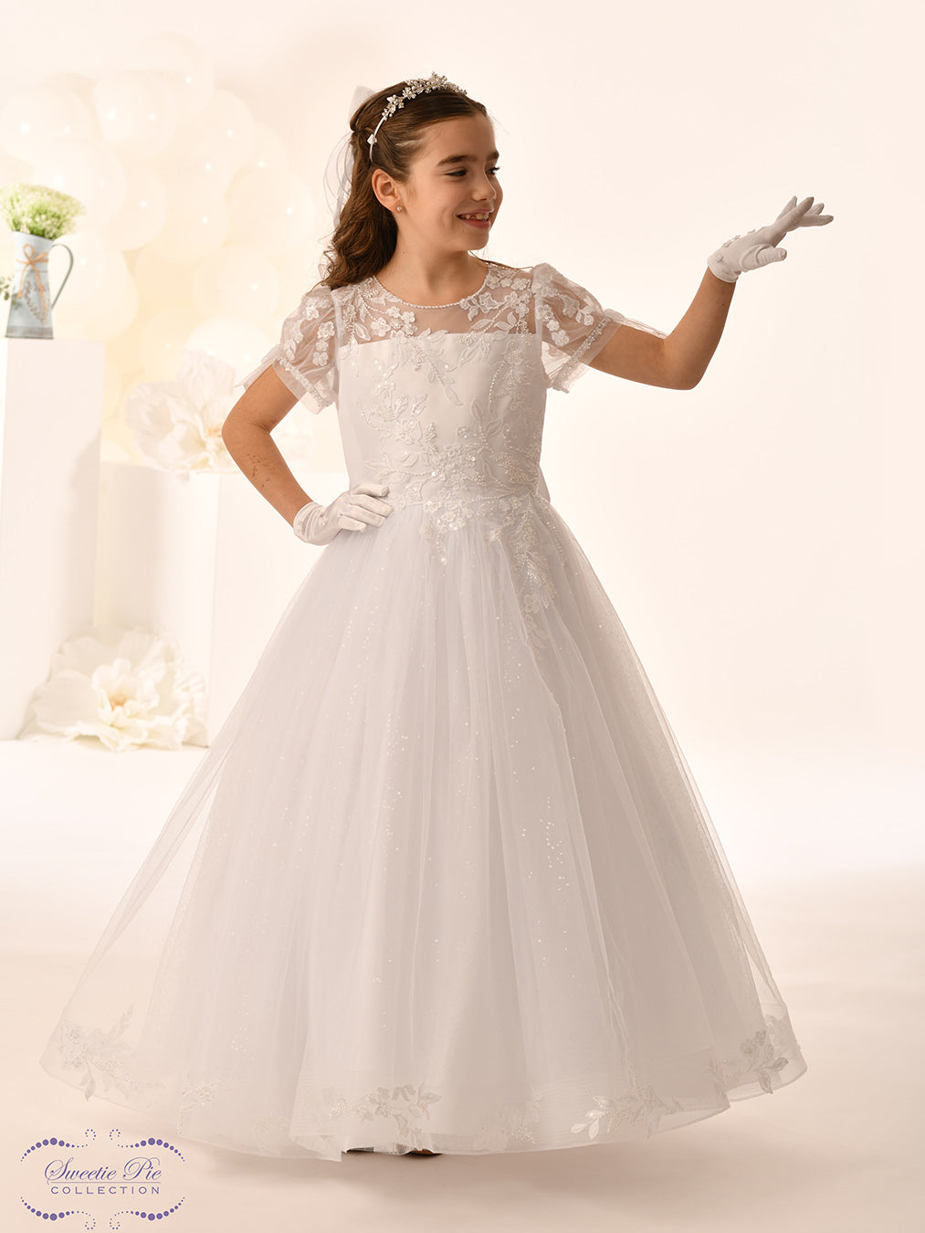 Sweetie Pie Girls White Communion Dress:- 5049
