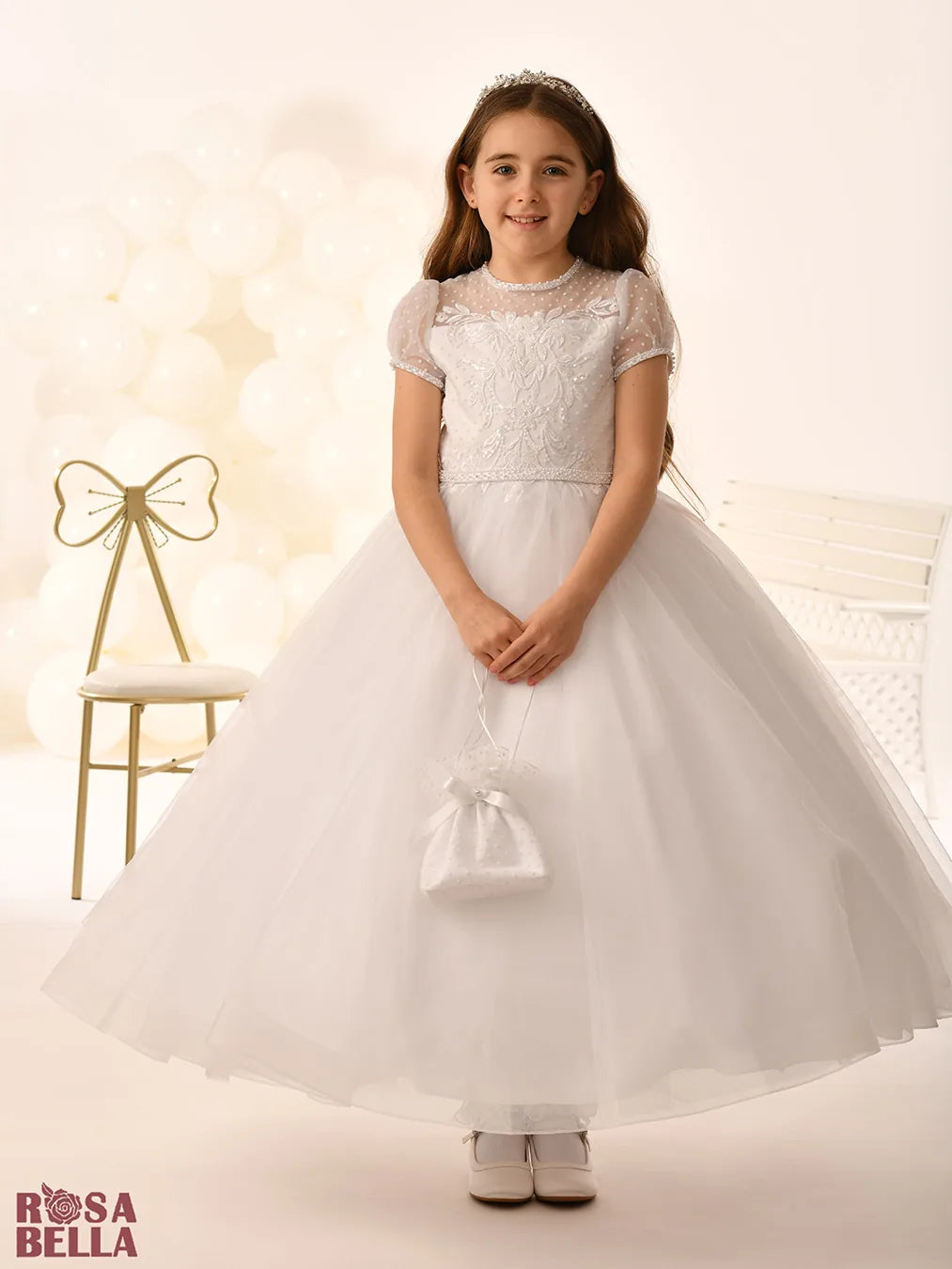 Rosa Bella By Sweetie Pie Girls White Communion Dress:- RB800