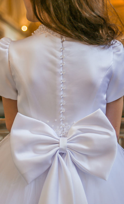 Crystal & Pearl Odessa White Communion Dress (Satin Skirt)