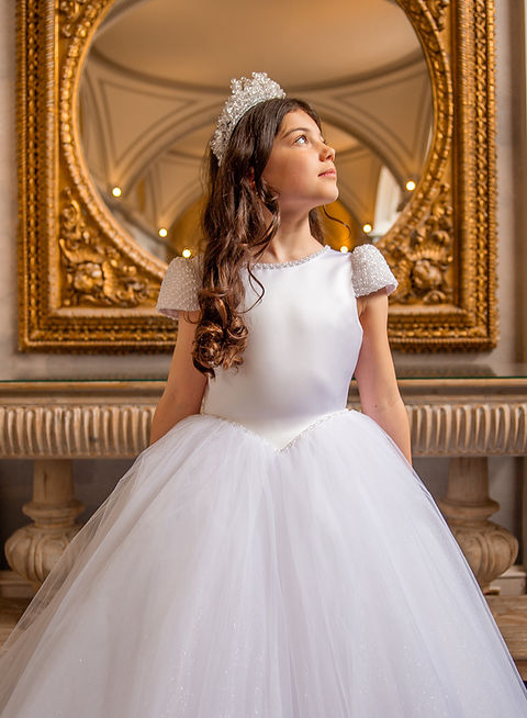 Crystal & Pearl Emilie White Communion Dress (Tulle Skirt)