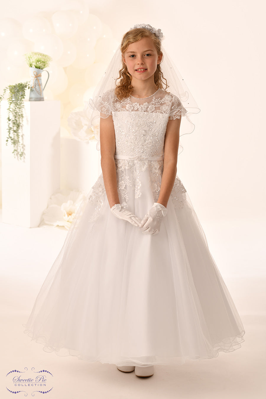 Sweetie Pie Girls White Communion Dress:- 5039