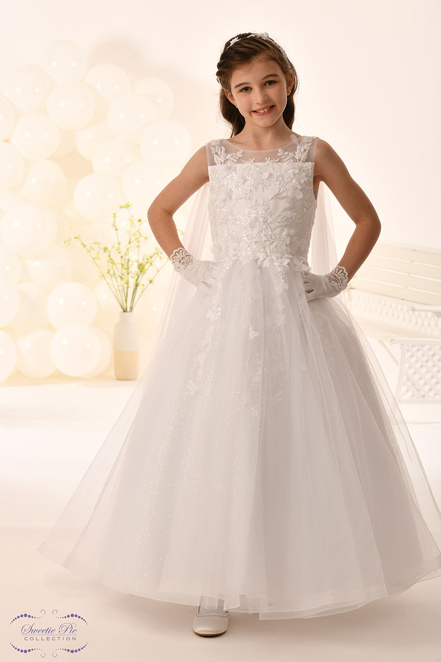 Sweetie Pie Girls White Communion Dress:- 5046