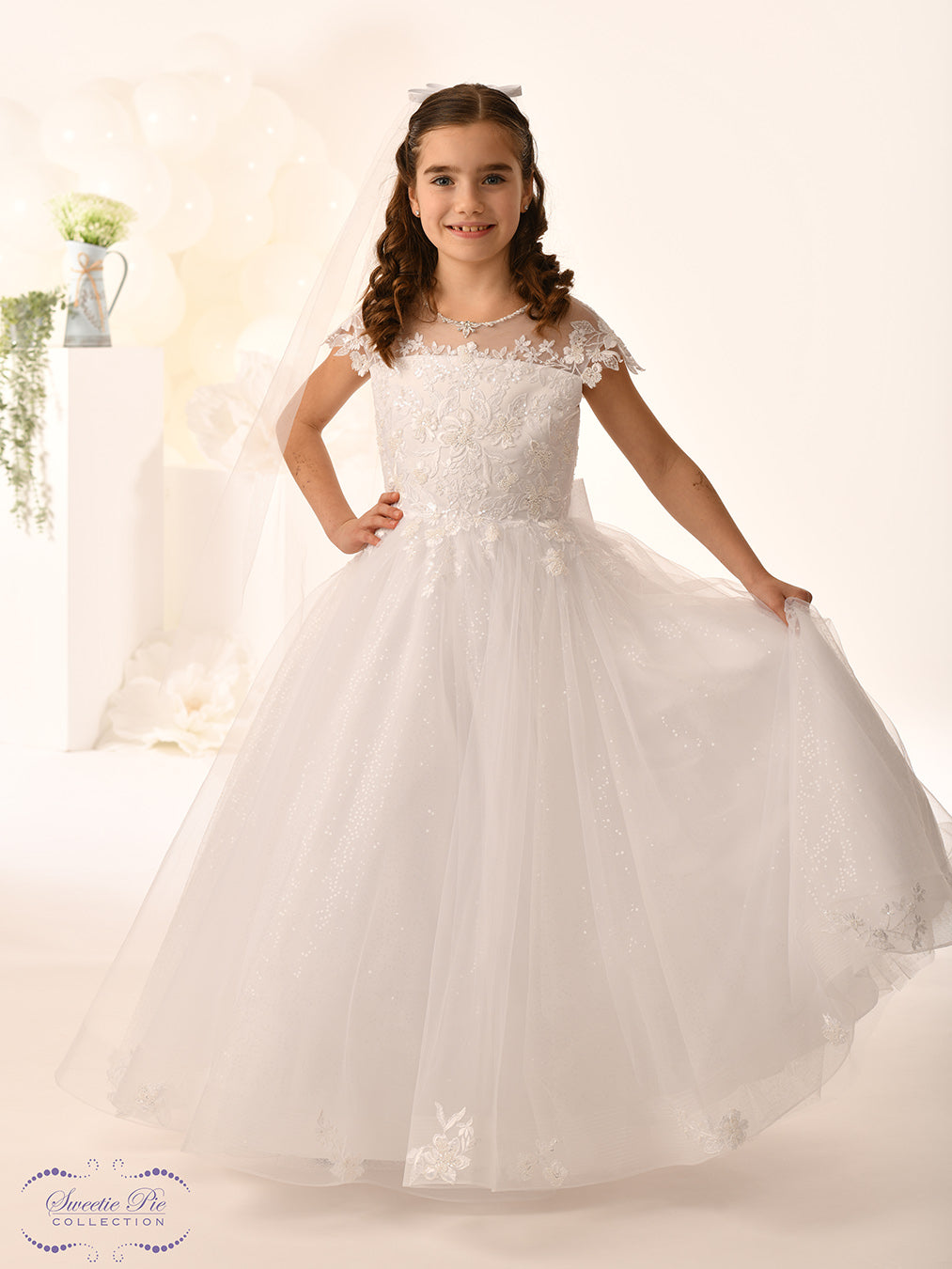 Sweetie Pie Girls White Communion Dress:- 5050