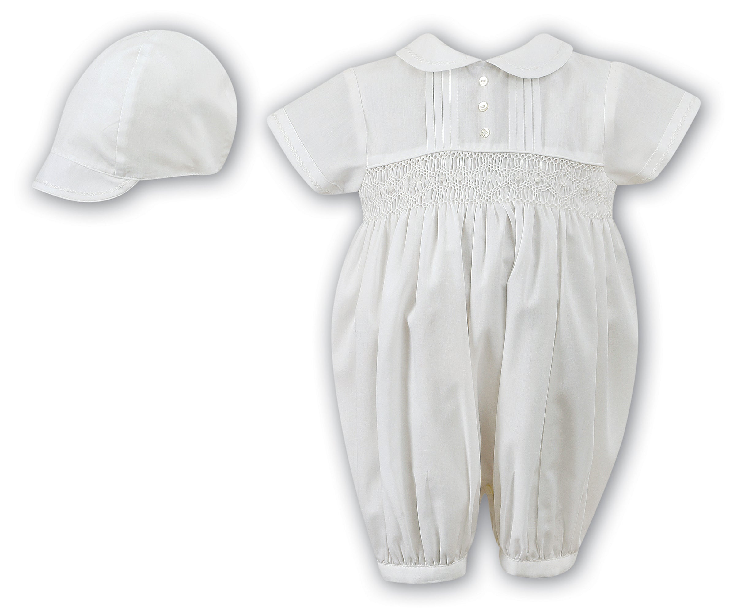 Sarah Louise Christening Romper & Cap - Ivory