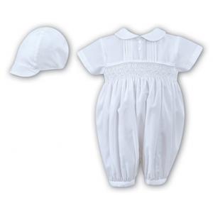 Sarah Louise Christening Romper & Cap - White