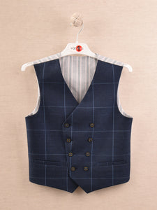 One Varones Boys Navy Double Breasted Check Waistcoat:-10-10020 78