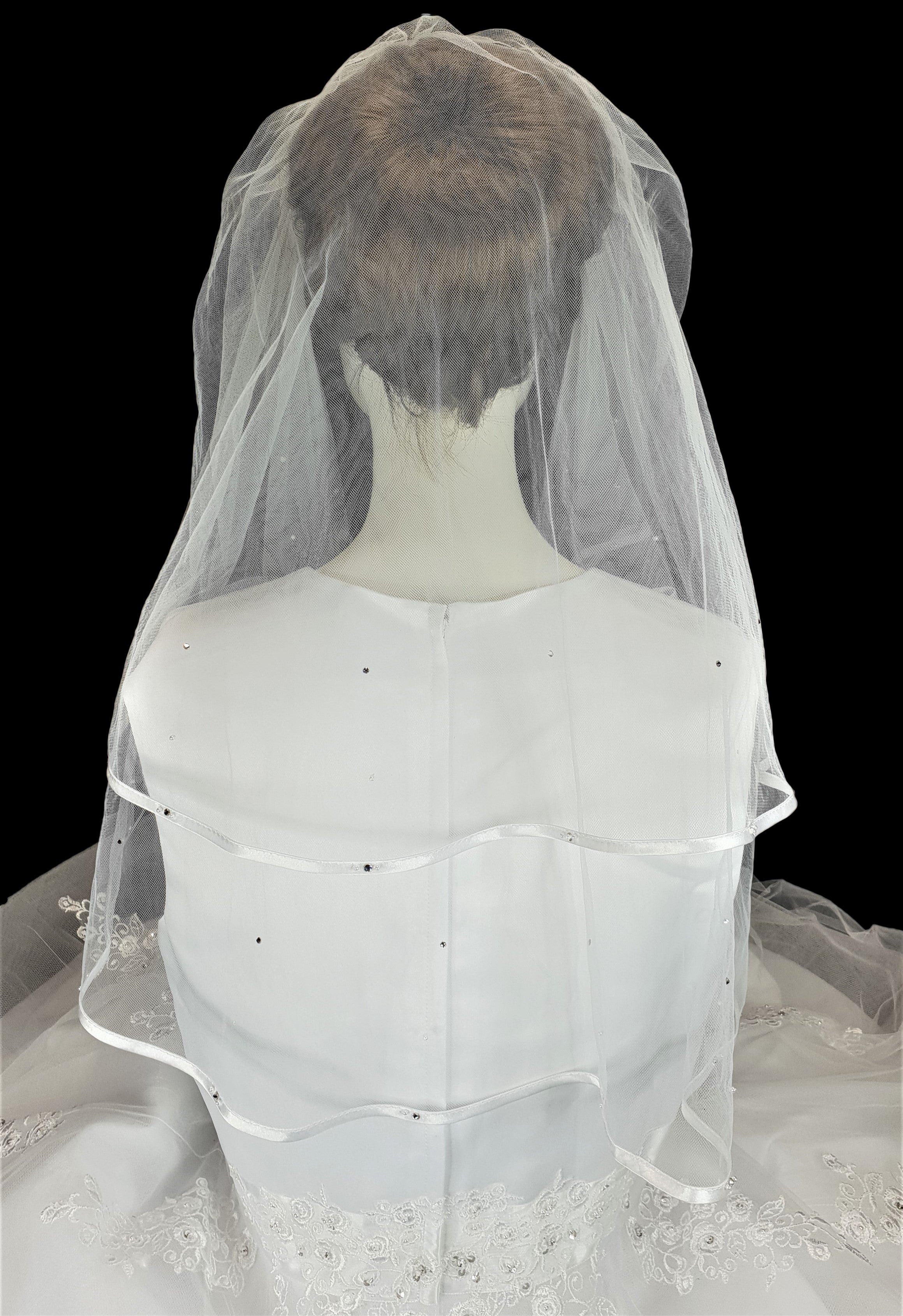 Little People White Pearl & Diamante Veil With Ribbon Trim:- 1981