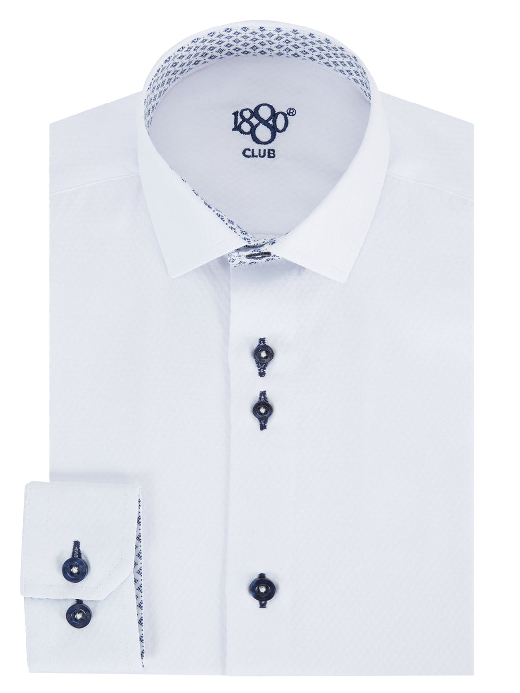 1880 Club Boys  Cadiz White Textured Shirt With Navy Buttons