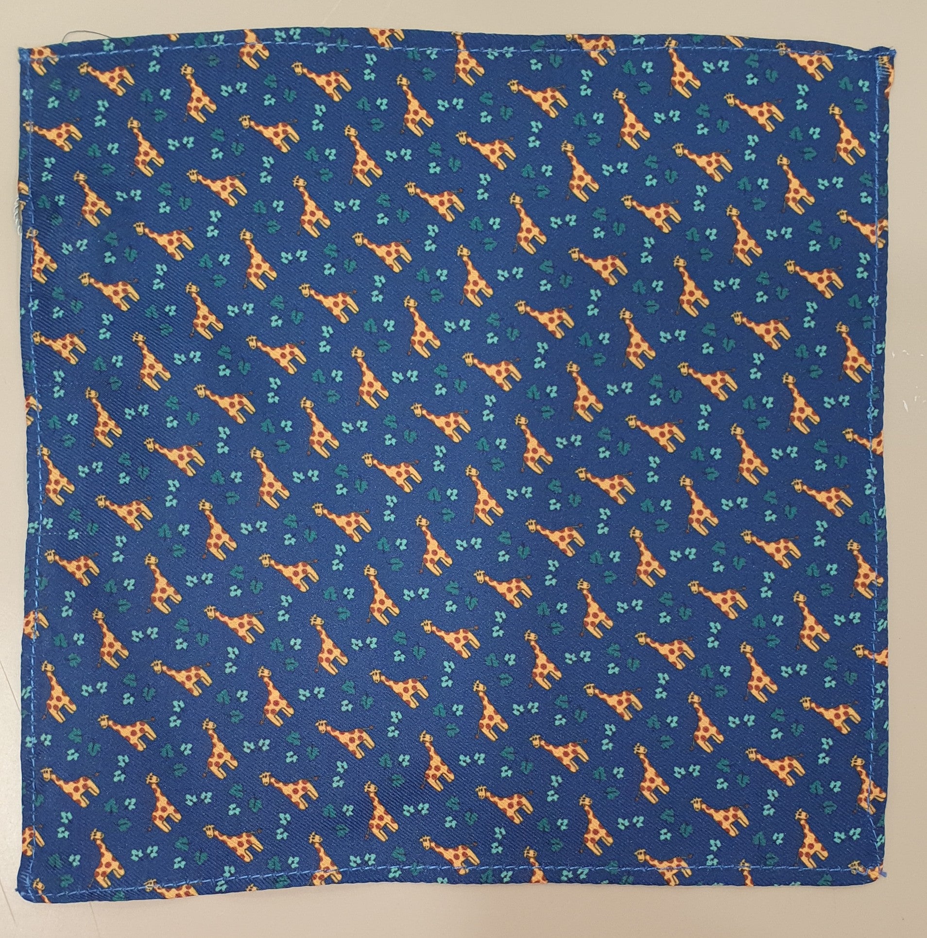 SALE One Varones Boys Pocket Square - Blue With Giraffe Motif
