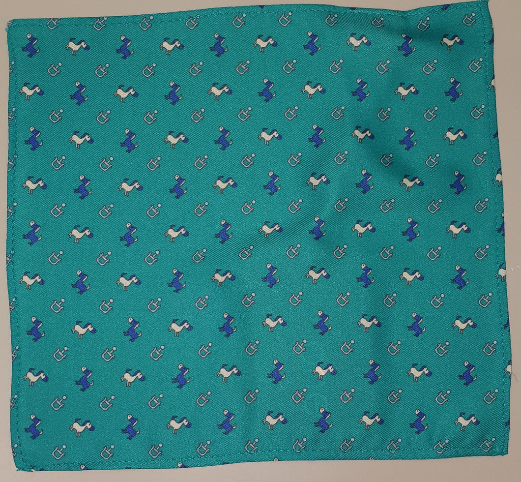 SALE One Varones Boys Pocket Square - Green With Horse Motif