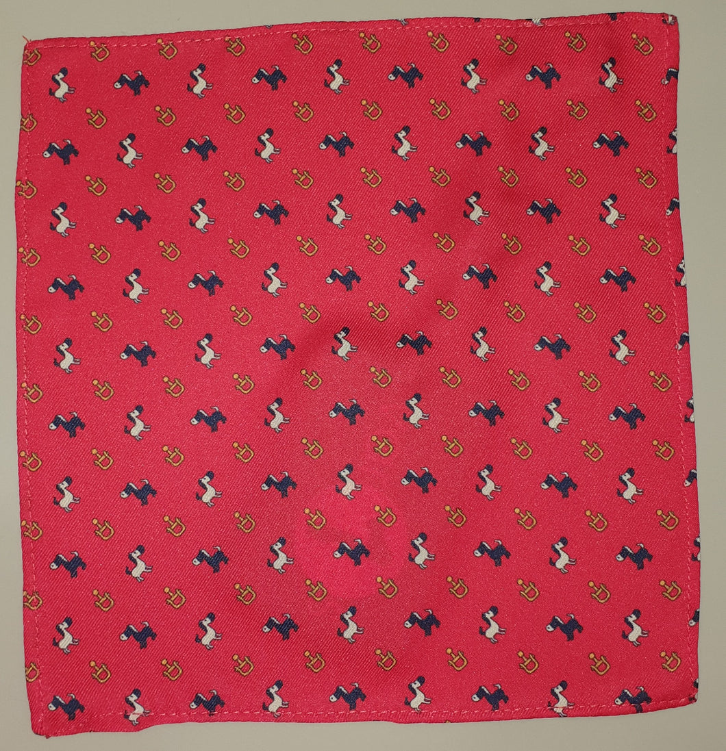 SALE One Varones Boys Pocket Square - Red With Horse Motif