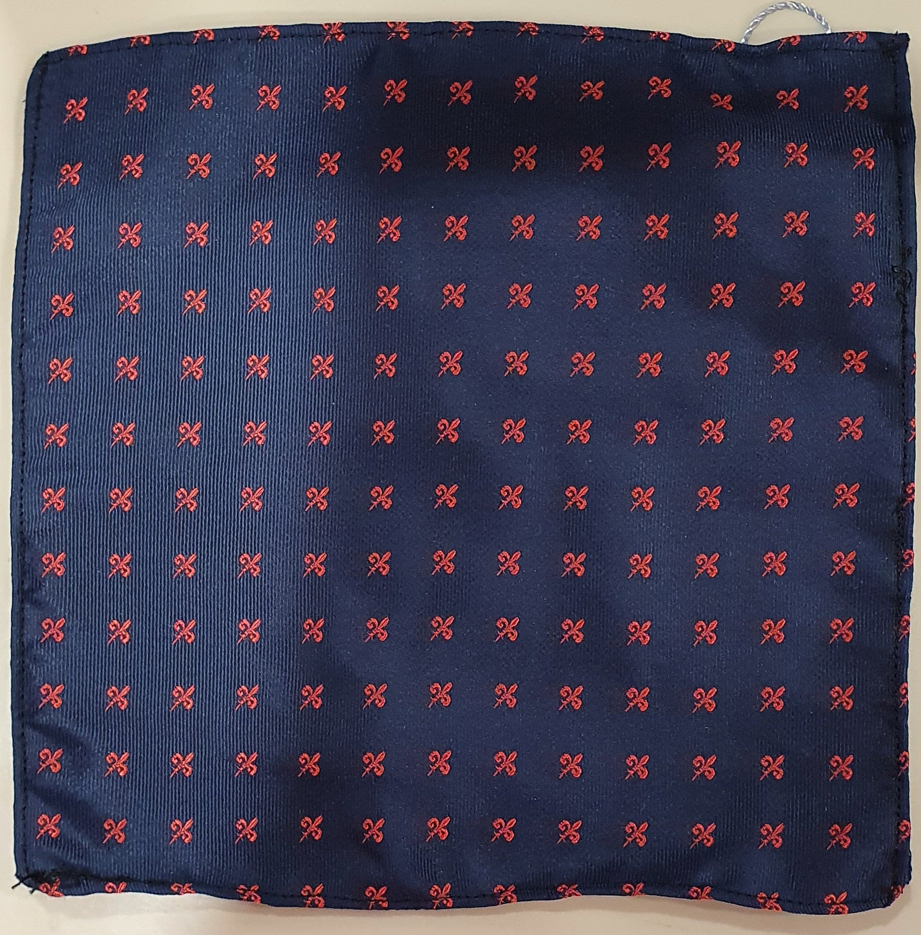 SALE One Varones Boys Navy Pocket Square With Red Motif