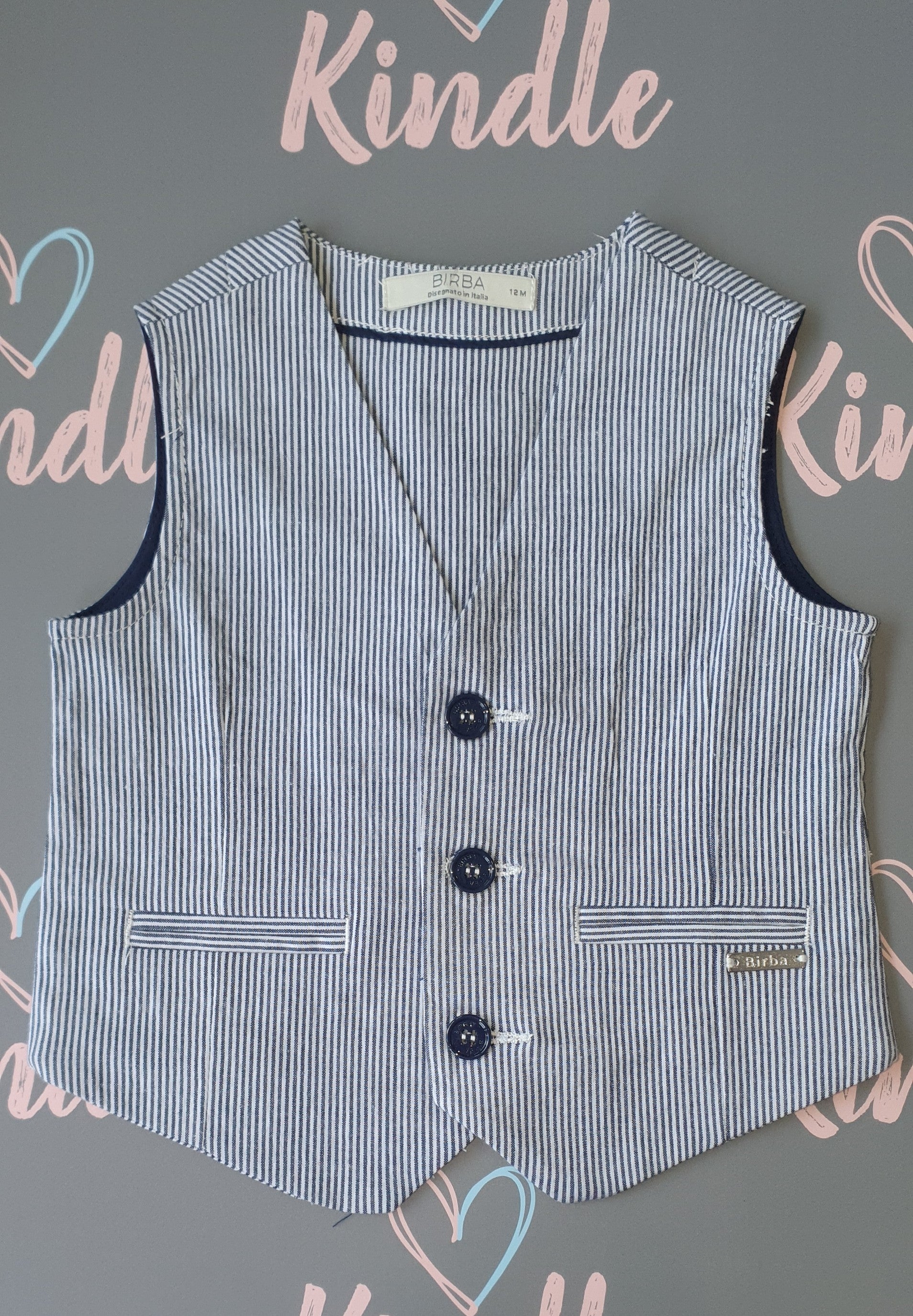 SUMMER SALE Birba Boys Navy & White Stripe Waist Coat12MTHS, 18MTHS & 30MTHS