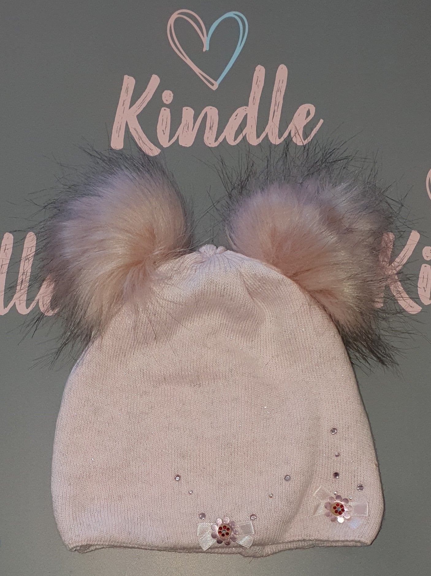SALE Baby Girls Pale Pink Double Pom Pom Hat