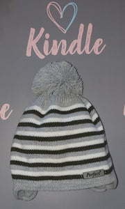 SALE Baby Boys Grey Stripe Pom Pom Hat