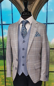 1880 Club Boys Grey Check Blazer With Plain Collar:- 122 15174 94