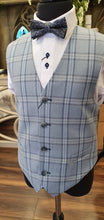 Load image into Gallery viewer, 1880 Club Boys Pale Blue Check Waistcoat:- 102 55118 22
