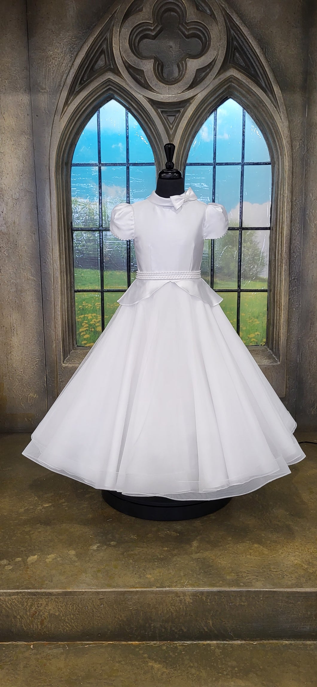 SALE COMMUNION DRESS Isabella Girls White Communion Dress:- IS23445 Age 8 & 9