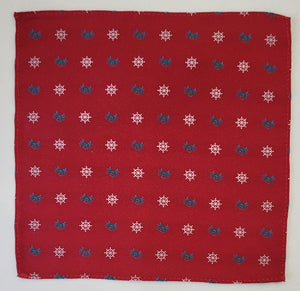 SALE One Varones Boys Red Pocket Square With Marine Motif