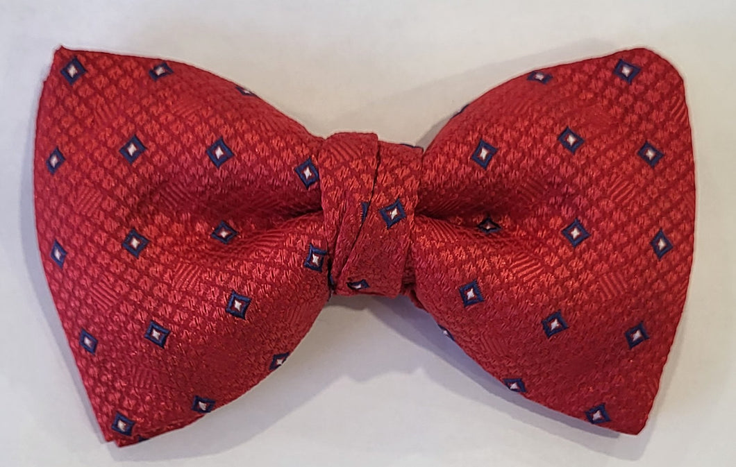 SALE One Varones Boys Red Bow Tie With Navy Square Motif
