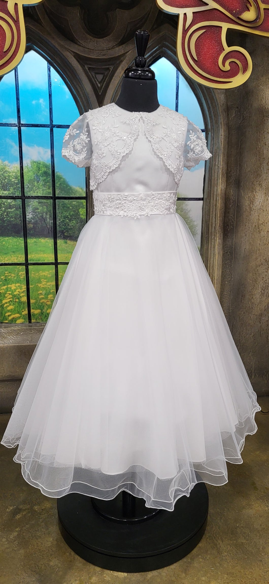 Isabella Girls White Communion Dress:- 83GO3324
