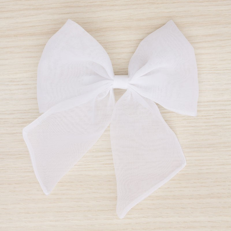 KINDLE Large Organza Hairbow With Duckbill Hair Clip:-  White