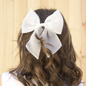KINDLE Large Organza Hairbow With Duckbill Hair Clip:-  Ivory
