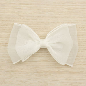 KINDLE Double Organza Classic Hairbow With Duckbill Clip:- Ivory
