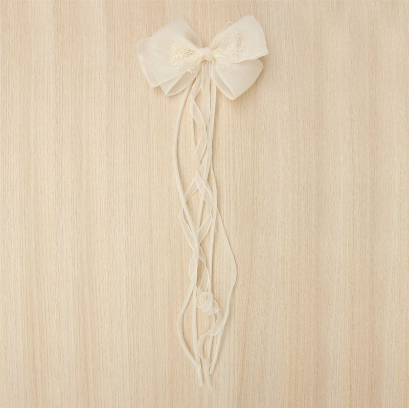 KINDLE Organza Bow With Gypsophlia On Duckbill Clip:- Ivory