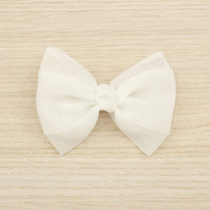 KINDLE Organza Triple Hair Bow With Duckbill Clip:- Ivory