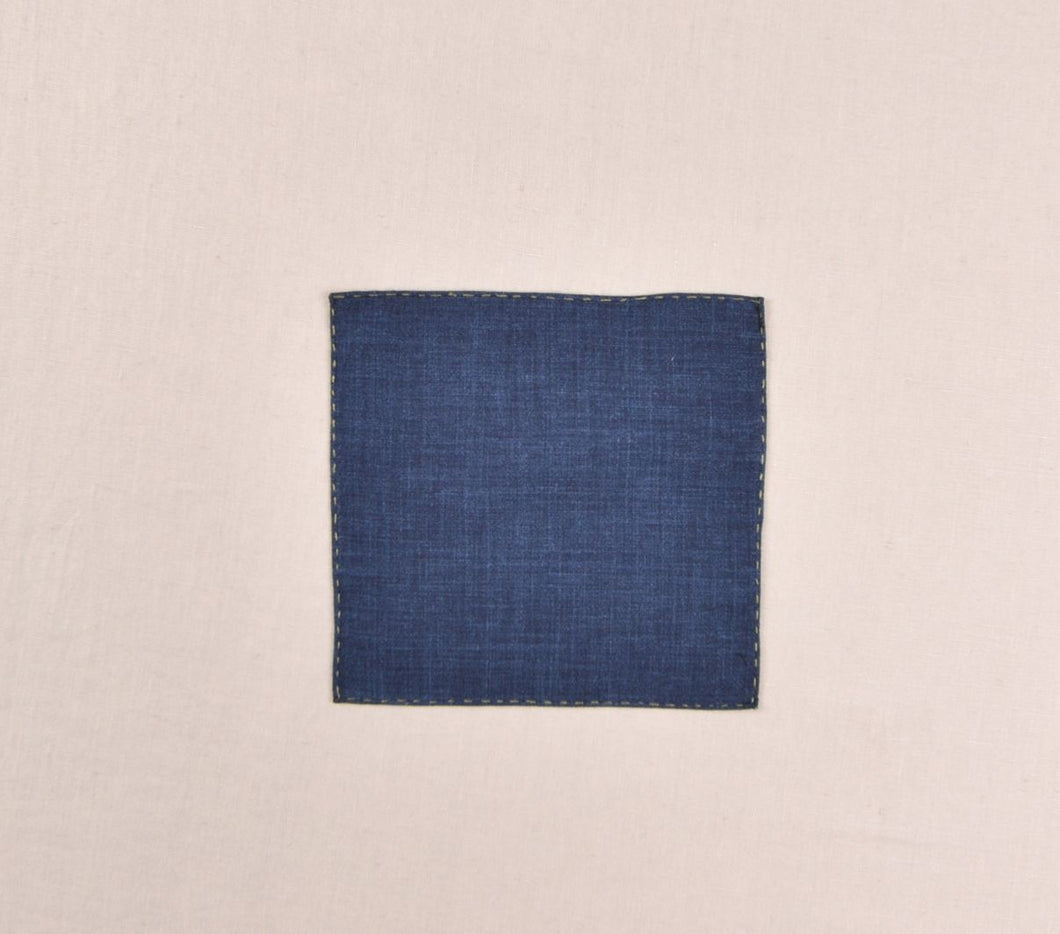SALE One Varones Boys Pocket Square:- Navy With Green Stitching