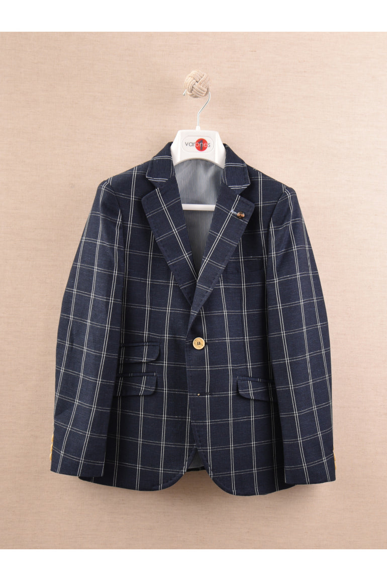 SALE One Varones Navy Blazer With White Check:- 10-04074 7902 Age 6, 7 & 10