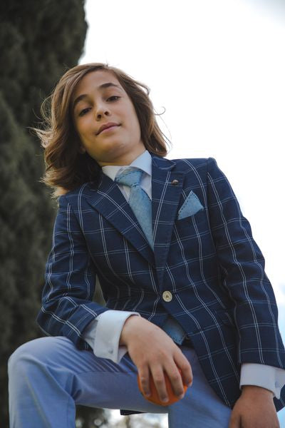 SALE One Varones Navy Blazer With White Check:- 10-04074 7902 Age 6, 7 & 10