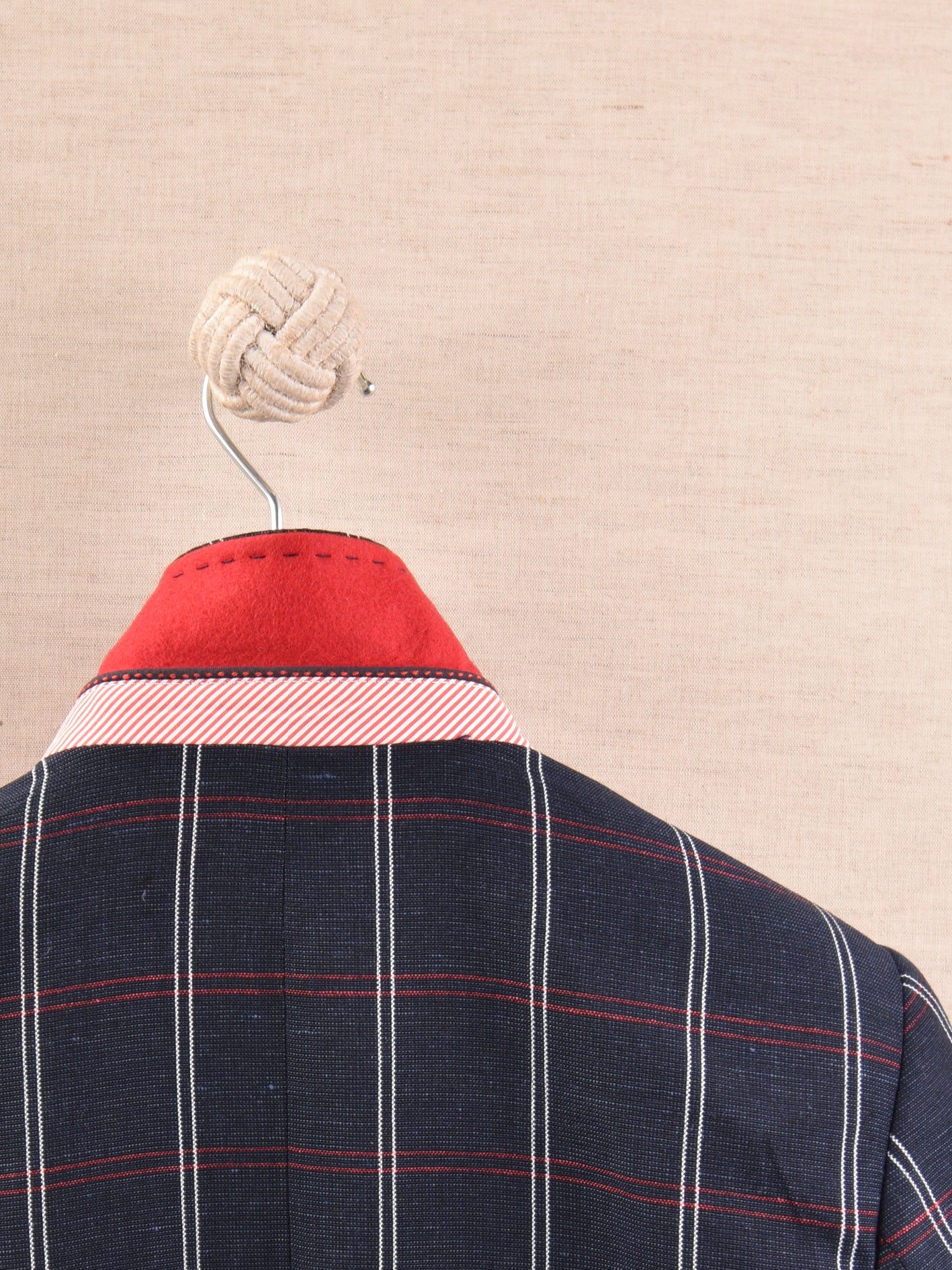 SALE One Varones Navy Blazer With Red & White Check:- 10-04074 7940 Age 6 & 7