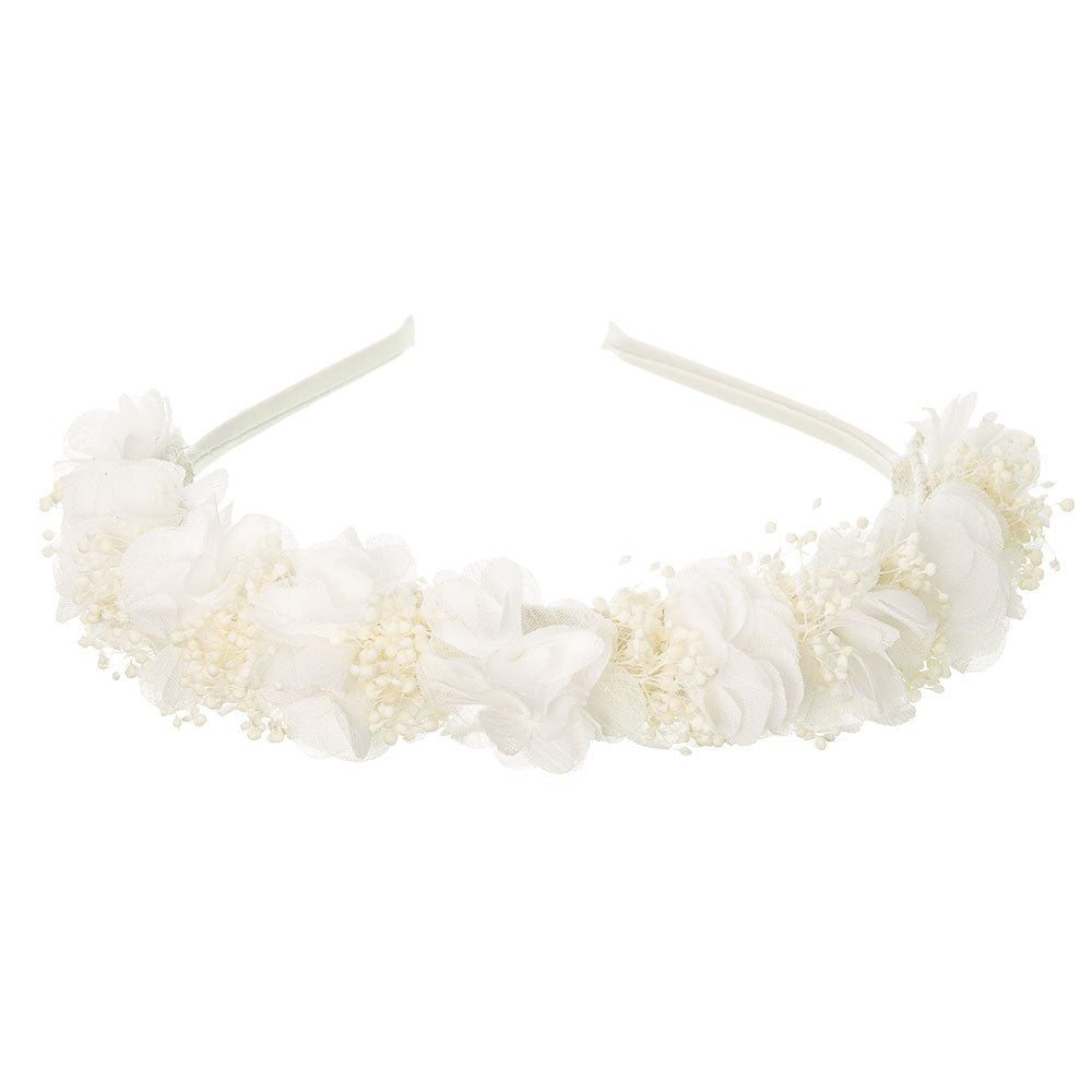 KINDLE Hairband With Bambula Flowers And Natural Dry Blossom- White
