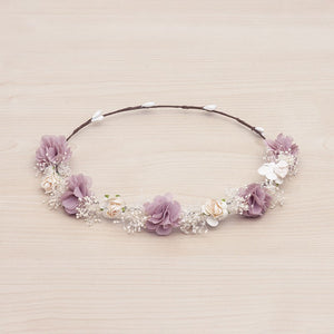 KINDLE Floral Hair Wreath With Combined Flowers & Gypsophila:- Pink