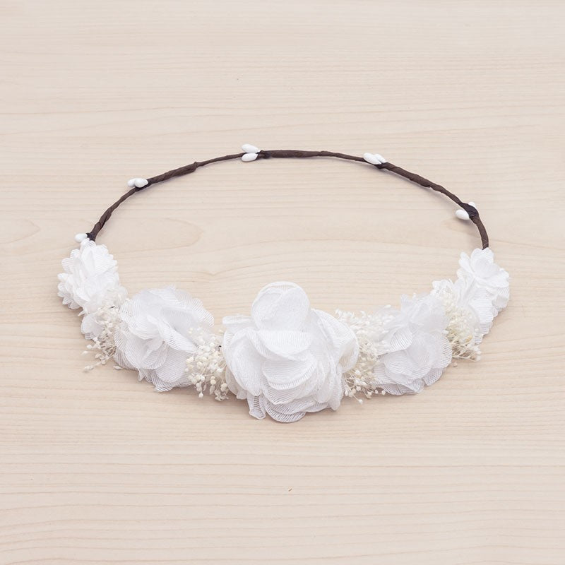 KINDLE Floral Hair Wreath With Bambula Flowers & Gypsophila:- White