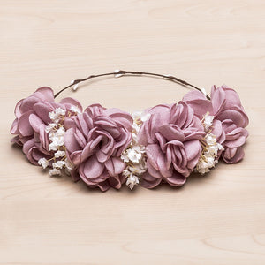 KINDLE Floral Crown With Large Linen Flowers & Natural Blossoms:- Pink